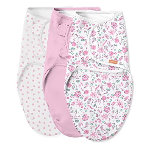 Image of SwaddleMe Original Swaddle - Size Small/Medium, 0-3 Months, 3-Pack (Wild Flowers) Easy to Use Newborn Swaddle Wrap Keeps Baby Cozy and Secure and Helps Prevent Startle Reflex, 3 Count (Pack of 1)