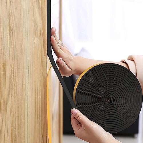 Image of Weather Stripping Seal Strip Tape, Doors Windows Frame Self Adhesive D Type Foam Sealing Tape, 65.6Ft Rubber Soundproof Insulation Cell Foam Stripping, Black (Pack of 3)