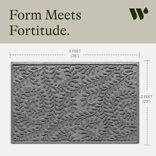 WaterHog Indoor/Outdoor Door Mat, 2' x 3' Made in USA, Durable & Skid-Resistant Front Door Rug, Decorative, Water-Trapping & Heavy-Duty Entryway Floor Mat For Your Home, Boxwood Collection Medium Grey - Thumbnail 3
