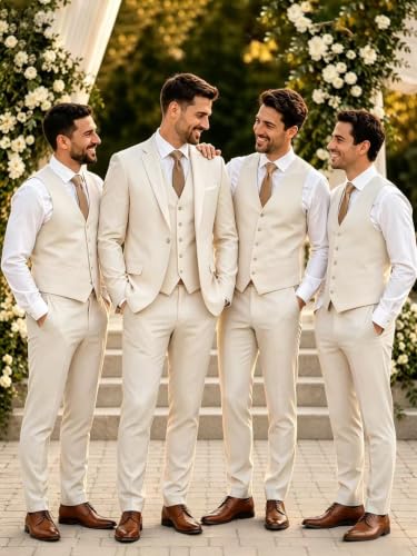Image of Wangyue Mens Suit 3 Piece Slim Fit Suits for Men Formal Business Wedding Groom Prom Tuxedo Dinner Party