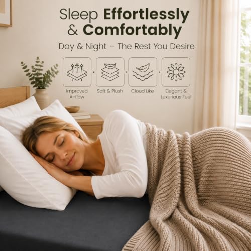 Image of LINENWALAS 100% Cotton Fitted Bedsheet, 400tc Long Staple Imported Egyptian Cotton, Premium Bed Sheet with Pillowcase for Single Bed All-Around Elastic for 4-8 Inch Mattresses (36 inch x78 inch, Dark Grey)