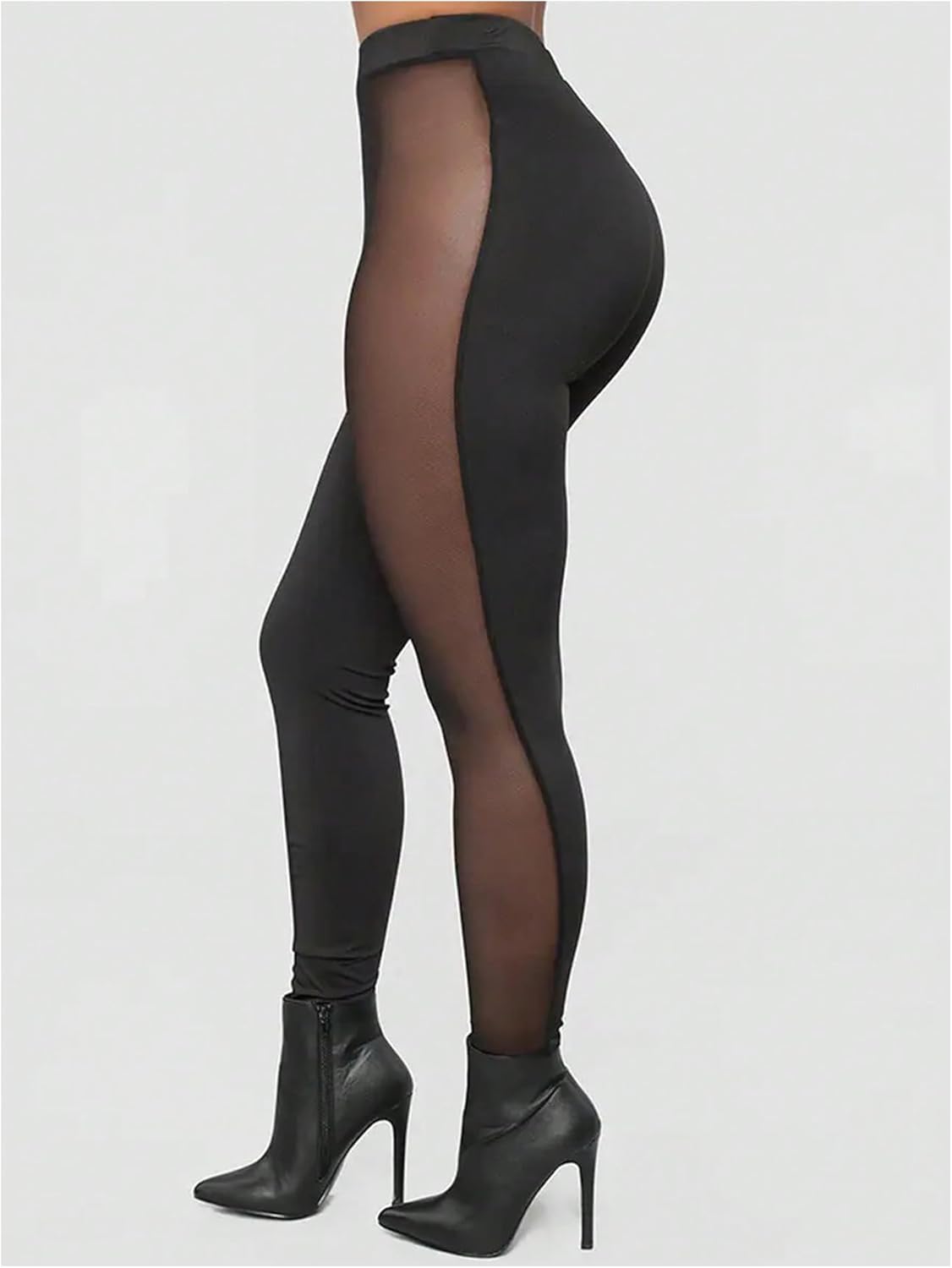 MakeMeChic Women's Mesh Sheer Leggings Skinny Elastic Waisted Rave Pants Party Clubwear - Image 2