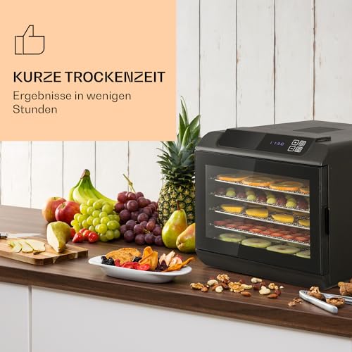 Klarstein Arizona Jerky Dörrautomat - Dörrgerät, Dehydrator, trocknet Obst, Fleisch und Früchte, 500 Watt, 35-70°C, 6 spülmaschinenfeste Einlagefächer, kurze Trockenzeit, Touch-Display, schwarz – Bild 3