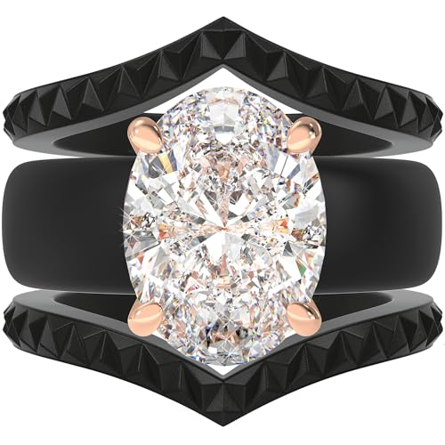 Rinfit Stackable Silicone Ring with Stone - Oval Cut Cubic Zirconia Engagement Ring for Women - Rubber Wedding Bands - Black/Rose Gold - Size 8