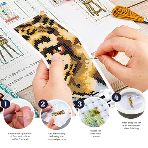 Image of FREEBLOSS 6 Set Cross Stitch Bookmark Kit Stamped Cross Stitch Kit Wild Animals Stamped Embroidery Bookmark with Instruction Cross Stitch Kits for Adults DIY Bookmark Kit 8''x2.4''