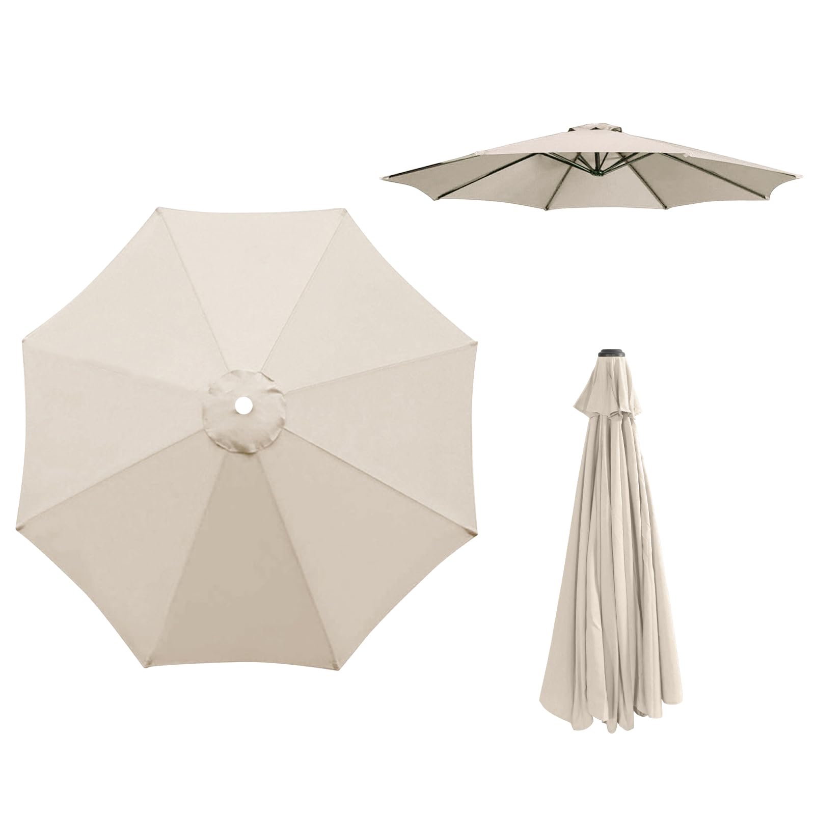 ZIAERKOR Replacement Parasol canopy for 10ft 8 ribs, Patio parasol 10 ft Replacement Canopy, Outdoor replacement parasol cover surface polyester UV blocking (Beige, 10ft/8 ribs)