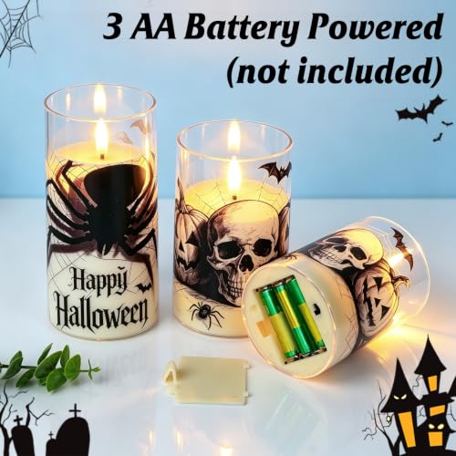 Halloween Flameless Pillar Candles, Battery Operated Candle Set of 3 - image 5