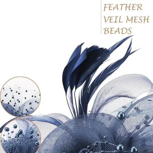 Image of DRESHOW 1920s Vintage Fascinators Hat for Women Veil Mesh Tea Party Derby Hat Bow Satin Gloves Pearl Jewelry Set for Cocktail