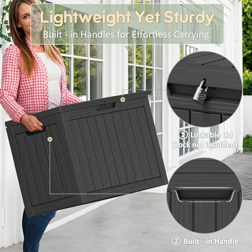 NBYSGO Outdoor Storage Box, Resin Deck Boxes Indoor and outdoor, Waterproof Storage Box Lockable Lid (Black, 45 Gallon) - Thumbnail 4