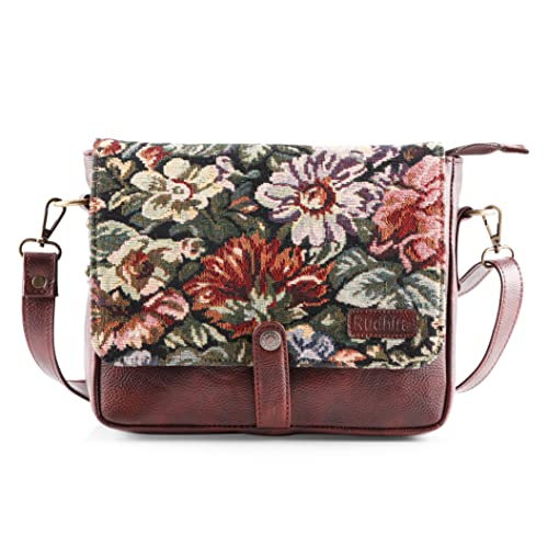 Image of Rudhira Women's Cross-body Bag Sling Bags Ladies Purse Handbag Sling Strap Vegan Leather Indian Fabric Slings Multicolor (Floral)