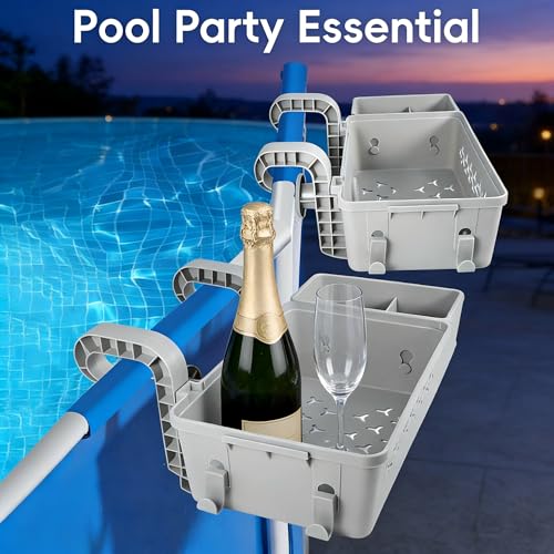 Pool Aufbewahrungskorb Set inkl, Getränkehalter & Haken – Multifunktionales Pool Zubehör & Gadgets für Spaß, Universelle Passform für Oberirdischen Pool