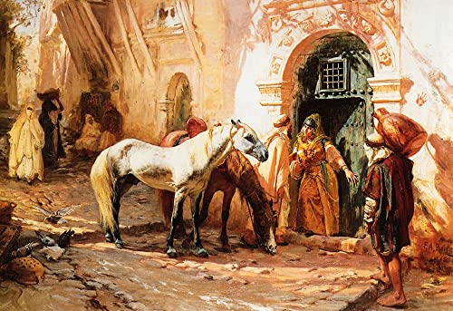 PSVDCTOO Famosa Pared Lienzo Arte Pintura Imagen Escena en Marruecos de Frederick Arthur Bridgman para Oficina Decorativos60x90cm