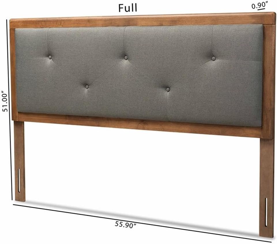 BOWERY HILL King Size Wood Headboard, Dark Gray and Walnut Brown Finish, Upholstered Polyester Fabric with Foam Padding, Button Tufted Adjustable Height, Elegant Bedroom Furniture