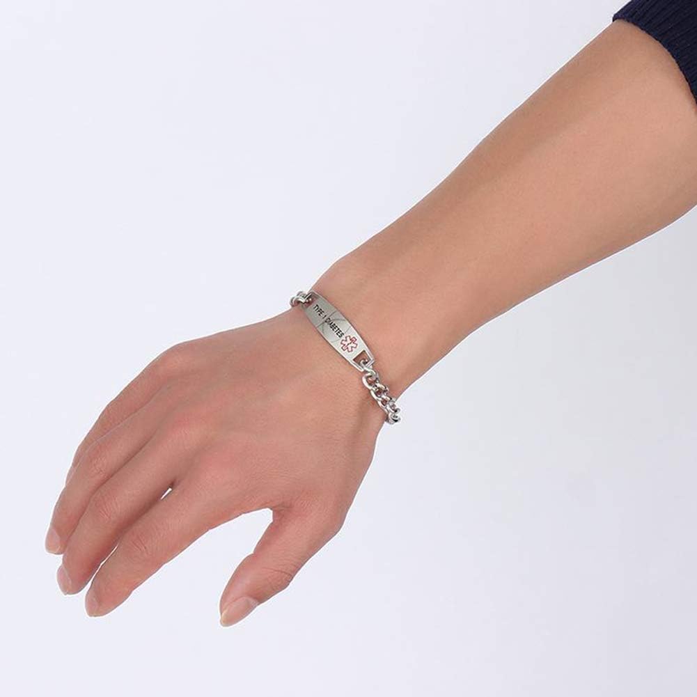 TTVOVO Medical Alert ID Bracelet for Men and Women Stainless Steel SOS Emergency Medical Bracelets Link Chain Bracelet Personalized ID Identification Doctors Jewelry Gifts, 8.7Inches, Type 1 Diabetes - Image 5