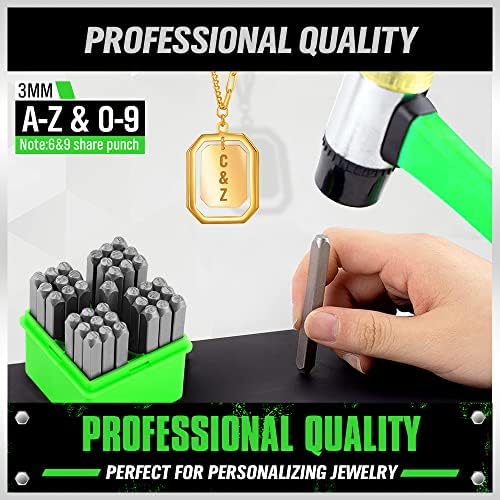 SWANLAKE 37-Piece Number and Letter Stamp Set 1/8 (3mm) (A-Z & 0-9 + Love) Punch Perfect for Imprinting Metal Stamping kit, Plastic, Wood, Leather.