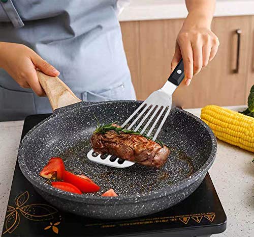Ksendalo 12.2Inch Stainless Steel Fish Spatula Slotted Thin Metal Spatula For Cast Iron Skillet Flexible Frying Egg Spatula Kitchen Cooking Spatula Sturdy Flexible Thin Blade #TOP2
