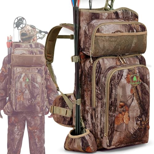 Wild Cedar Bow Hunting Backpack for Men, Saddle Camo backpack with Bow Holder, Compound Bow Hunting Bag for Deer and Elk Hunting