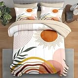 Pamnest Comforter Set Queen Size, Boho Retro 7 Pcs Bedding for Kids and Adults, Vintage Sunshine Bed Sheet Sets with Fitted Sheet 2 Pillowcase & 2 Sham for Bedroom Bed Decor