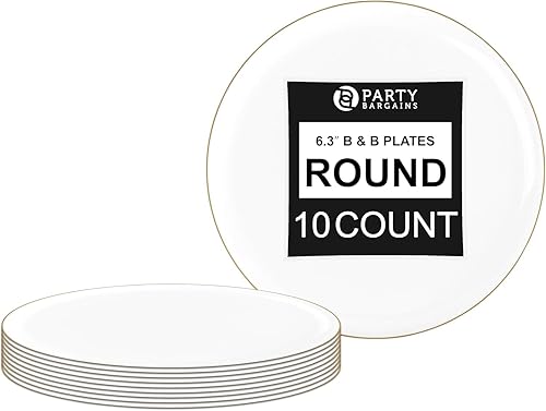 PARTY BARGAINS Edge Collection - Platos blancos desechables de 6.3 pulgadas con borde dorado, paquete de 10 vajillas de plástico resistentes y