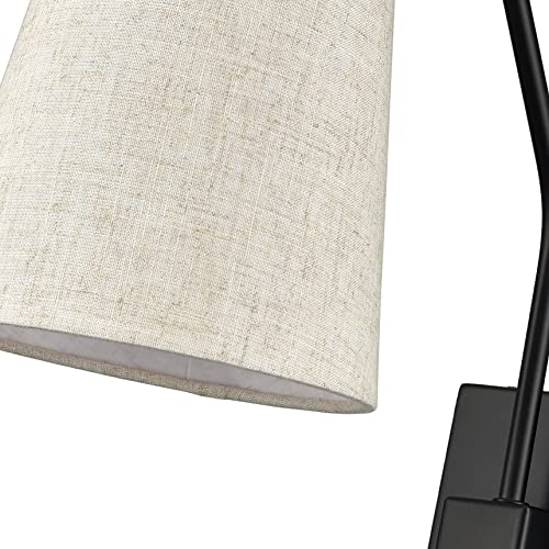 Jeenkae Modern Farmhouse Plug-In Wall Sconces Set Of Two Wall Lamps For Bedroom With Pull Chain Switch Slubbed Fabric Shade, Black #TOP2