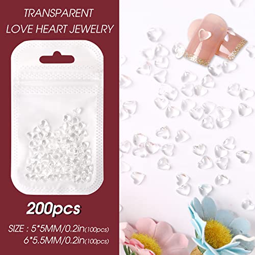 200 Pcs Clear Heart Nail Art Charms,3D Nail Heart Rhinestone Mixed Size Crystal Nail Love Heart Gems For Acrylic Nail Art Supplies Diy Manicure Nail Decoration Accessories #TOP14