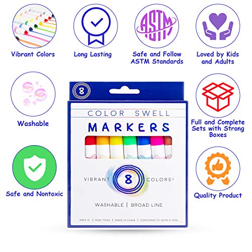 Color Swell 8-Pack Broad Line Markers – Washable, Non-Toxic, Ideal for Kids, Students, Adults, and Classroom Activities