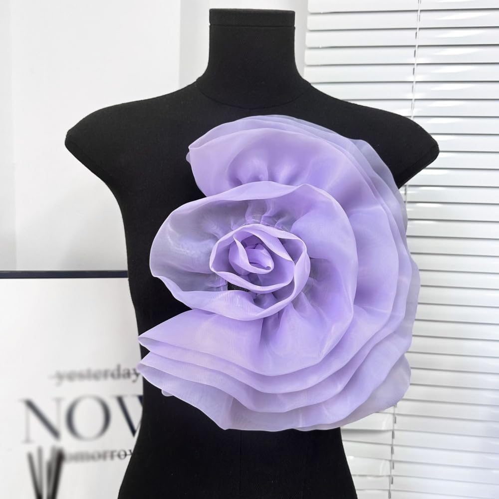 Elegant Handmade Organza Silk Rose Flower Brooch – Extra Large Half Foral Brooches Clip Pin, 320mm/12.6in Fabric Floral Jewelry for Women Ladies Wedding Party Banquet Dress Suit Accessories image 4