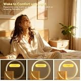 blonbar Lampka nocna 10 W z oświetleniem Wake Up, budzik, złącza ładowania USB, funkcja dotykowa, ściemniana, 10 naturalnych dźwięków dla dorosłych i dzieci, 3 poziomy jasności, do sypialni, salonu,