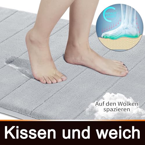 Yimobra Badematte rutschfest, 80 x 50 cm, Super Wasseraufnahme, Dick, Maschinenwaschbar, Leicht zu Trocknen Badezimmerteppich – Silber – Ansicht 3