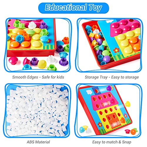 Geekper Button Art Colorful Matching Mosaic Pegboard Set Early Learning Educational Toys for Kids (Multi-color)