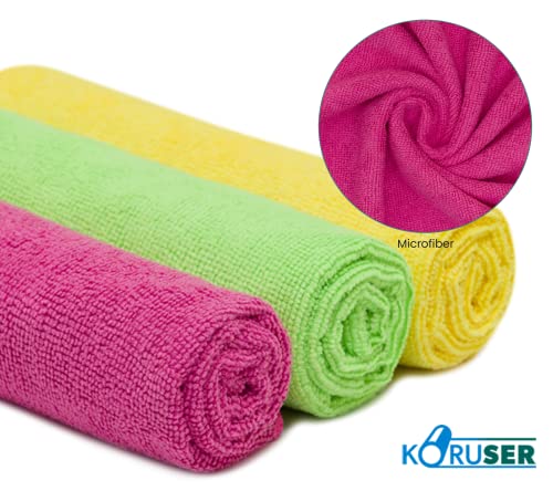 Koruser Microfiber Cleaning Cloths - Pack Of 12 (16'' X 16'') - Reusable And Washable - All Purpose Towels For Multi Purpose Indoor/Outdoor Cleaning/Dusting/Polishing On Kitchen/Bathroom/Auto Surfaces #TOP6