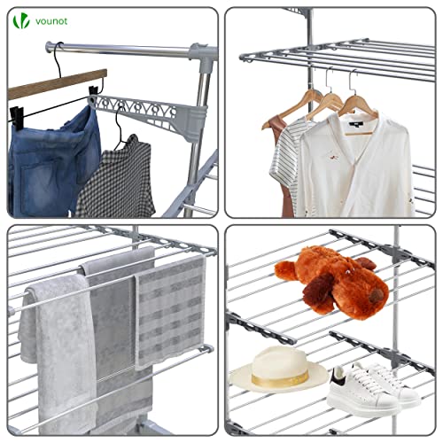 VOUNOT® Large 3 Tier Clothes Airer, Laundry Drying Rack Foldable Stainless Steel Clothes Horse for Indoor Outdoor - Image 6