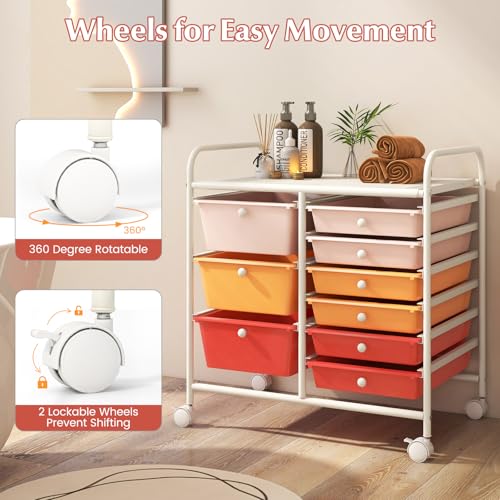 Image of LDAILY 9 Drawer Rolling Storage Cart, Rolling Cart with Drawers for Classroom, Art Supply Craft Organizer on Wheel with Metal Frame & Handles for Home Office School