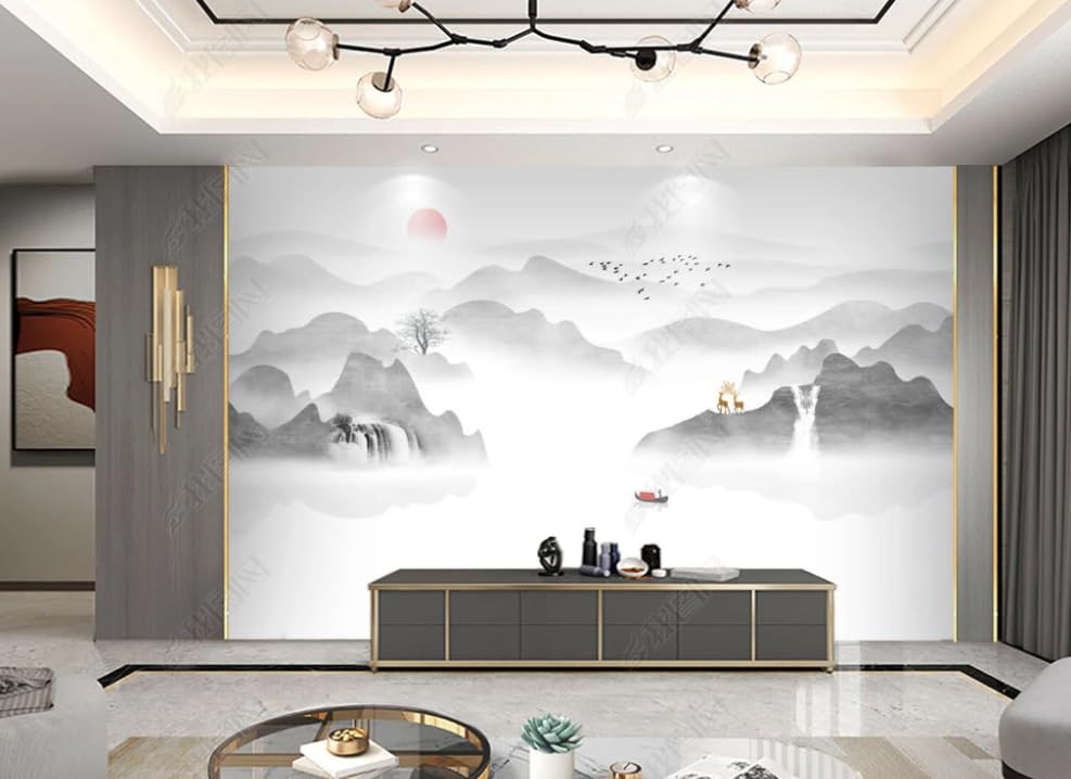 Papier peint intissé paysage à l'encre marbrée grand format 450x315 cm