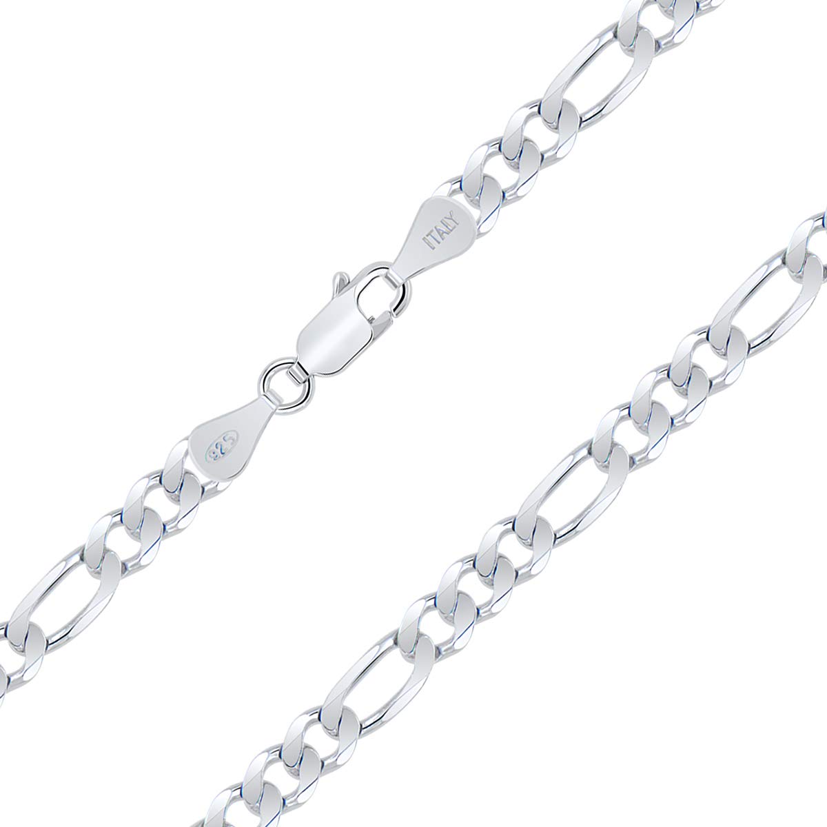 Planetys - Collier - Chaîne Argent 925/1000 - Maille Figaro (1+3) Diamantée - Finition Rhodié - Largeur : 5.6 mm