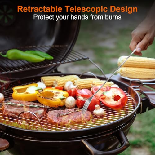 4 Stück Teleskopgabel Edelstahl, Ausziehbare Gabel mit Langem Griff, Verstellbar 23 – 64,5 cm, Kompakte Teleskopgabel für BBQ, Kochen, Obst, Dessert & Outdoor