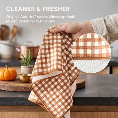 RECYCO Waffle Kitchen Towel Set of 2 - Quick Dry Microfiber Sustainable Dish Towels - Ultra Absorbent Reusable Cleaning Tea Towels - Lightweight Hand Towels,16”x 28”, Pumpkin Check — 사진 5