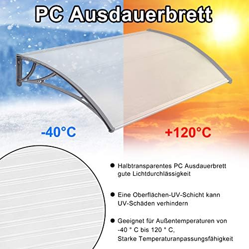 HENGMEI Front Door Canopy Outdoor Awning Arched Canopy Rain Shelter 150 x 100 cm, Gray frame