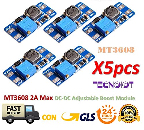 TECNOIOT 5pcs MT3608 2A MAX DC-DC Step Up Power Module Booster Power Module