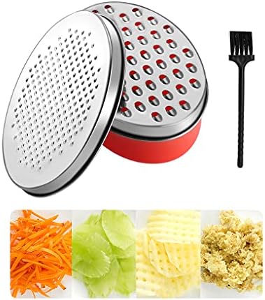 Cheese Grater with Container and Lid, Stainless Steel Box Grater with Storage Container, Grater with 2 Coarse and Fine Grater Plates, Kitchen Grater for Vegetable Cheese Chocolate Lemon (Red)