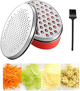Cheese Grater with Container and Lid, Stainless Steel Box Grater with Storage Container, Grater with 2 Coarse and Fine Grater Plates, Kitchen Grater for Vegetable Cheese Chocolate Lemon (Red)