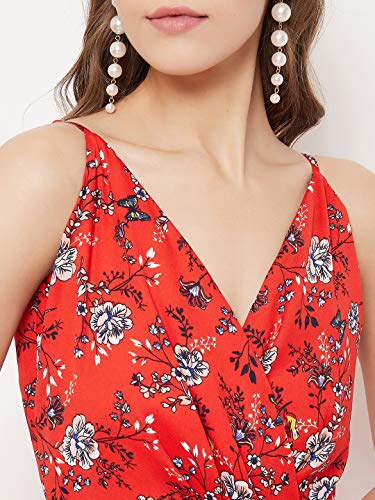 Image of Berrylush Red Solid V Neck Maxi Dress