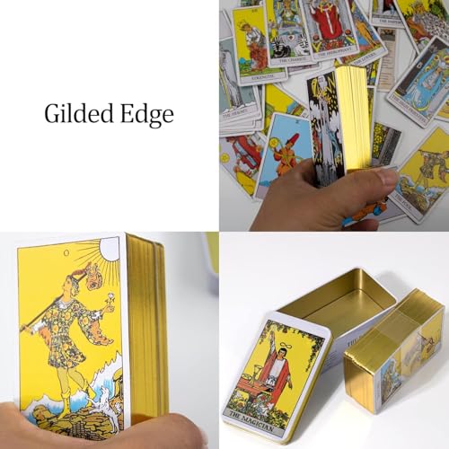 Image of AYME The Rider Tarot Oracle Tarot Card GameIn A Tin A 78-Card Deck With Guidebook Gilded Golden (Limited Edition) 400 GSM Gold Core Cardstock For Adults, Secial Addition