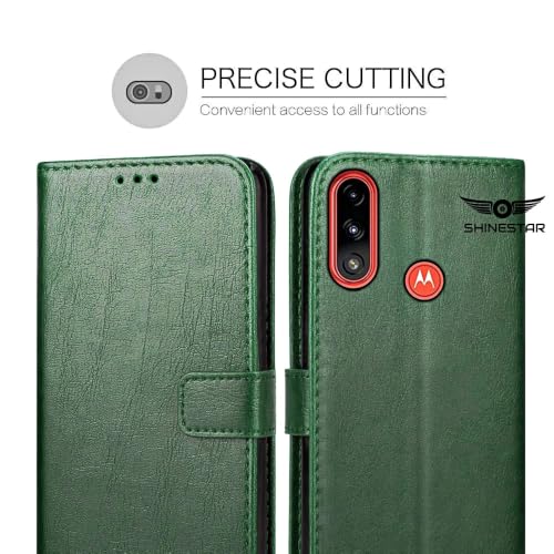 Image of SHINESTAR Motorola Moto E7 Power Flip Back Cover | PU Leather Flip Cover Wallet Case with TPU Silicone Case Back Cover for Motorola Moto E7 Power- Green