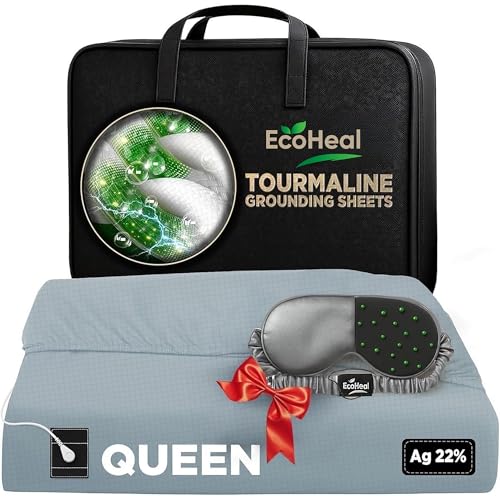 Luxury Tourmaline Grounding Sheets Queen 20% Silver Fiber, 76% Tourmaline Cotton, 4% Silk, Quality Certified Grounded Well Bed Sheet - Conductive Earth Fitted Sheet for Better Sleep, Cloud Grey