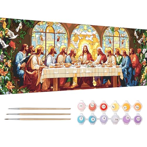 Reofrey Pintura por números adultos grande XXL Jesús – Kit de pintura al óleo pintada a mano, lienzo de 30 x 80 cm, con pincel y pintura acrílica (sin marco) – Pintura por números para niños