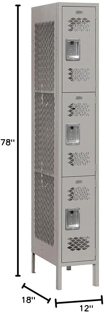 Salsbury Industries Assembled 3-Tier Vented Metal Locker with One Wide Storage Unit, 6-Feet High by 18-Inch Deep, Gray