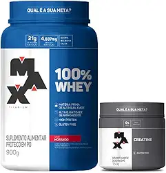 100% whey protein 900g Morango max titanium + Creatina 150g Max Titanium