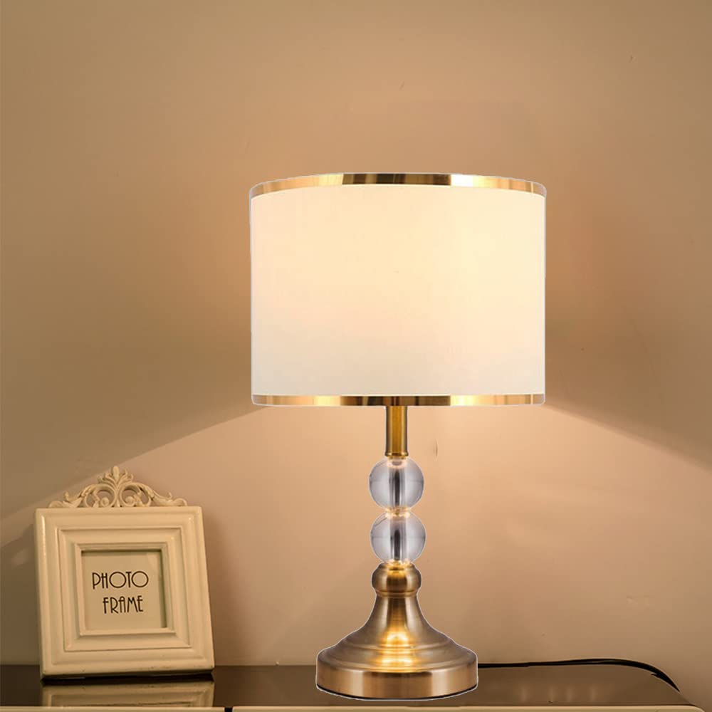 Mengjay Kristall Tischlampe Lampenfuß Lampenschirm Nachttischlampe Tischleuchte,E27 Wohnzimmerlampe Stoffschirm Schreibtischlampe,Nachttisch Lichtdekoration Schreibtischleuchten (Weiß)