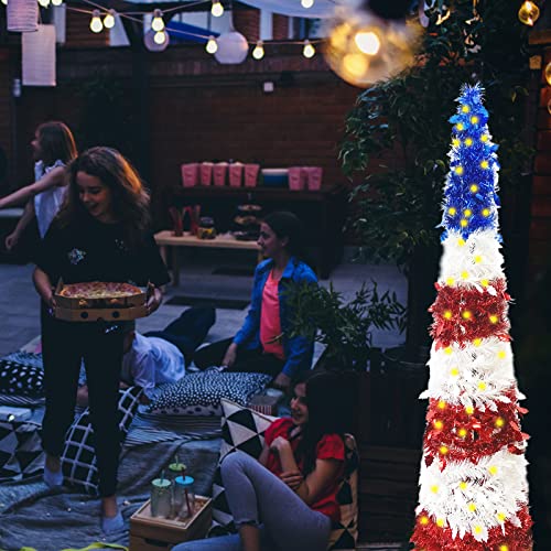 Wimupath 5 Ft Pop Up Christmas Tree With 100 Led Warm-White String Light, Lighted Artificial Tinsel Pencil Tree With Battery Operated Christmas Decoraiton Indoor For Home Party Decor #TOP2